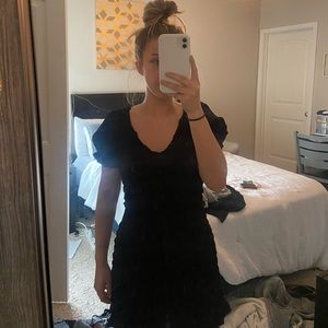 Black smocked bodycon dress